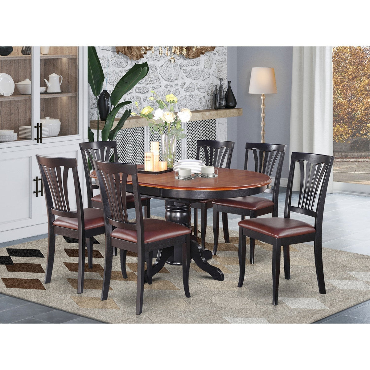 East West Furniture AVON7-BLK-LC Piece Dining Table Set Consist
