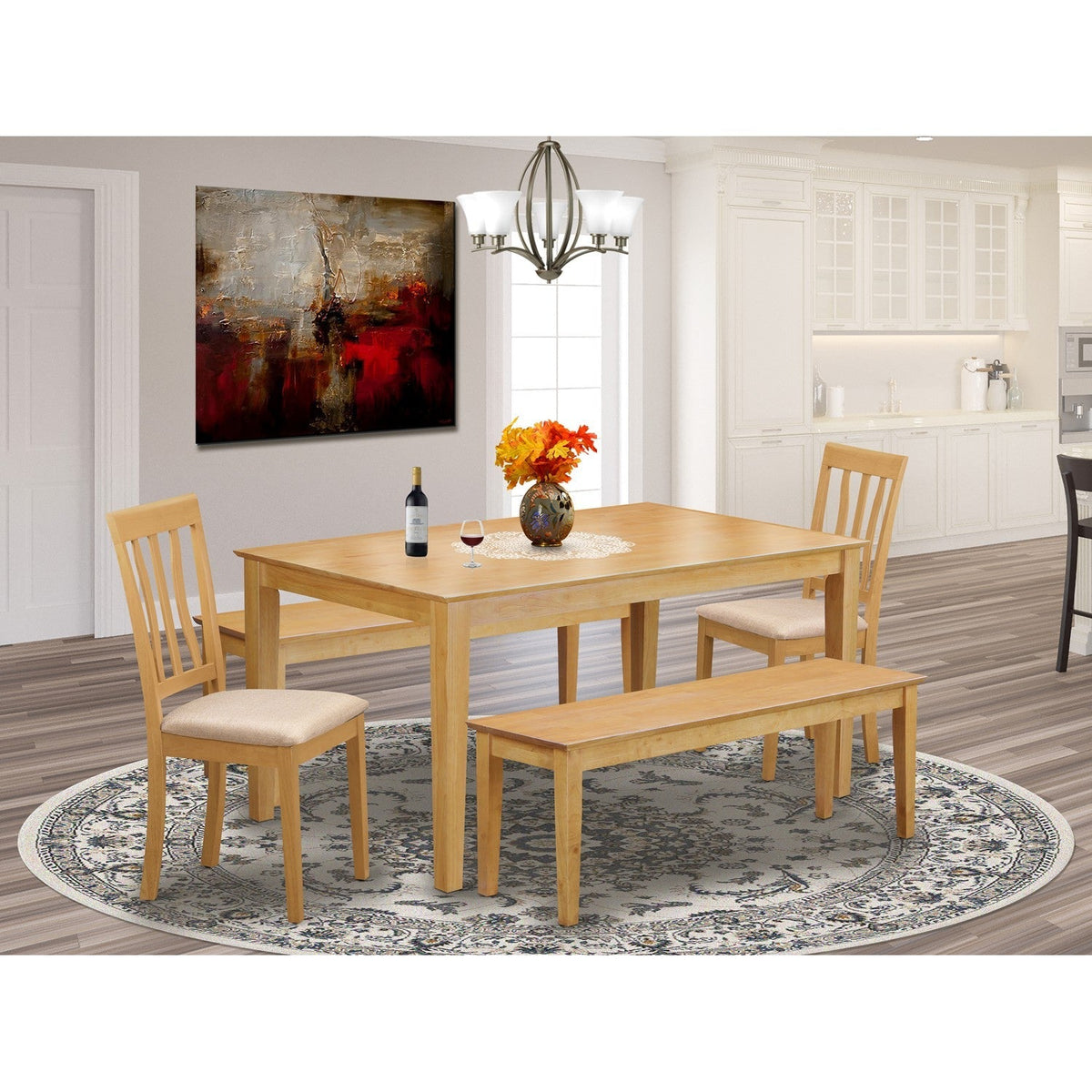East West Furniture CAAN5C-OAK-C Piece Modern Dining Table Set