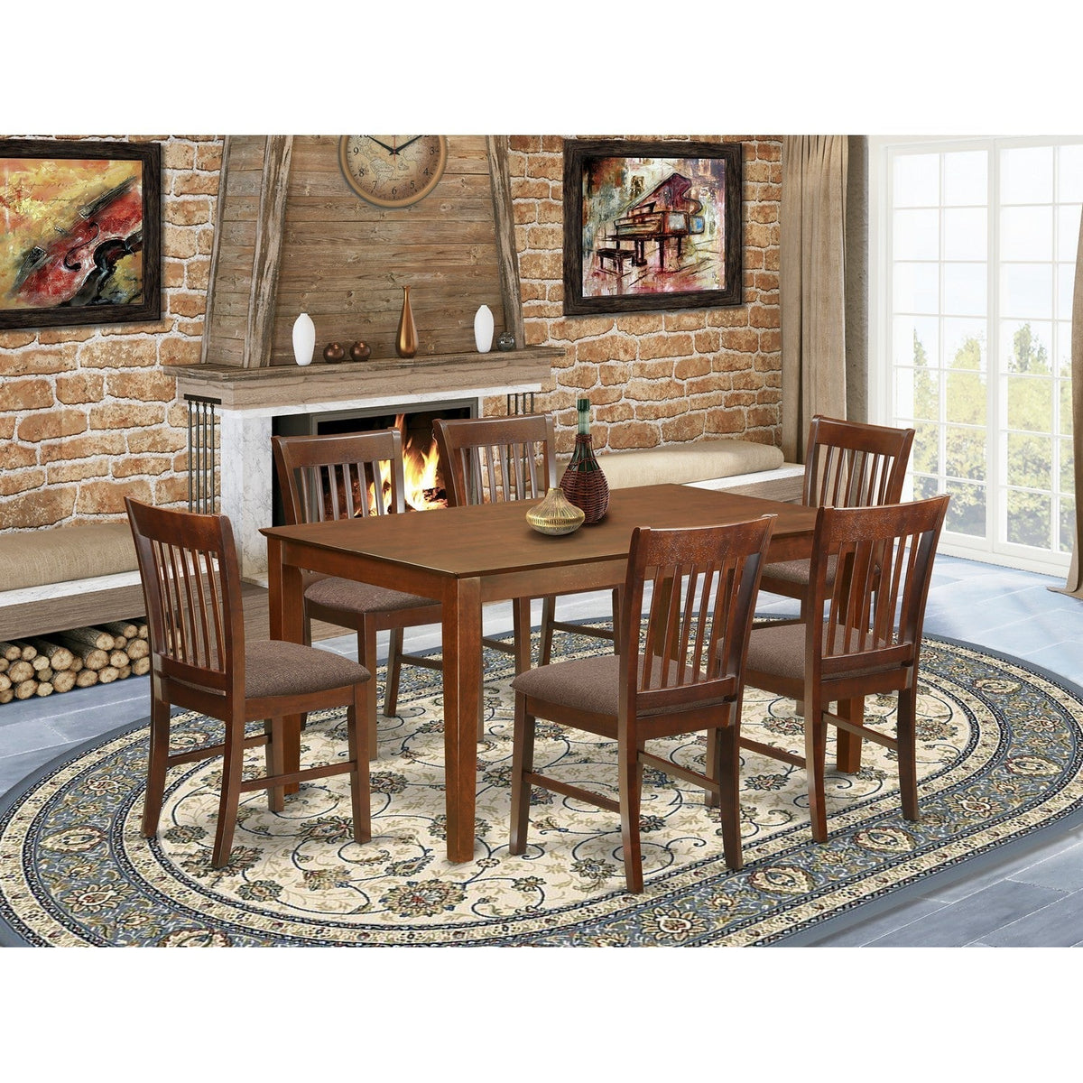 East West Furniture CANO7-MAH-C Piece Modern Dining Table Set