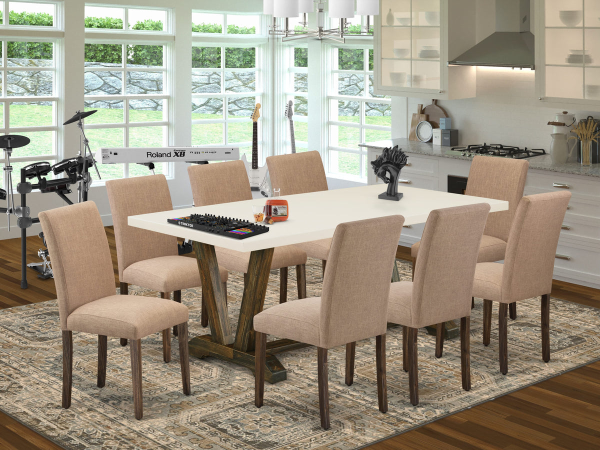 East West Furniture V727AB747-9 Piece Dining Table Set Includes