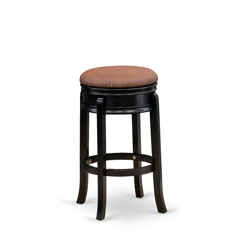 East West Furniture AMS030-112 Amherst Modern Counter Stool - Round Shape Brown Roast PU Leather Upholstered Kitchen Counter Height Backless Chairs, 30 Inch Height, Black
