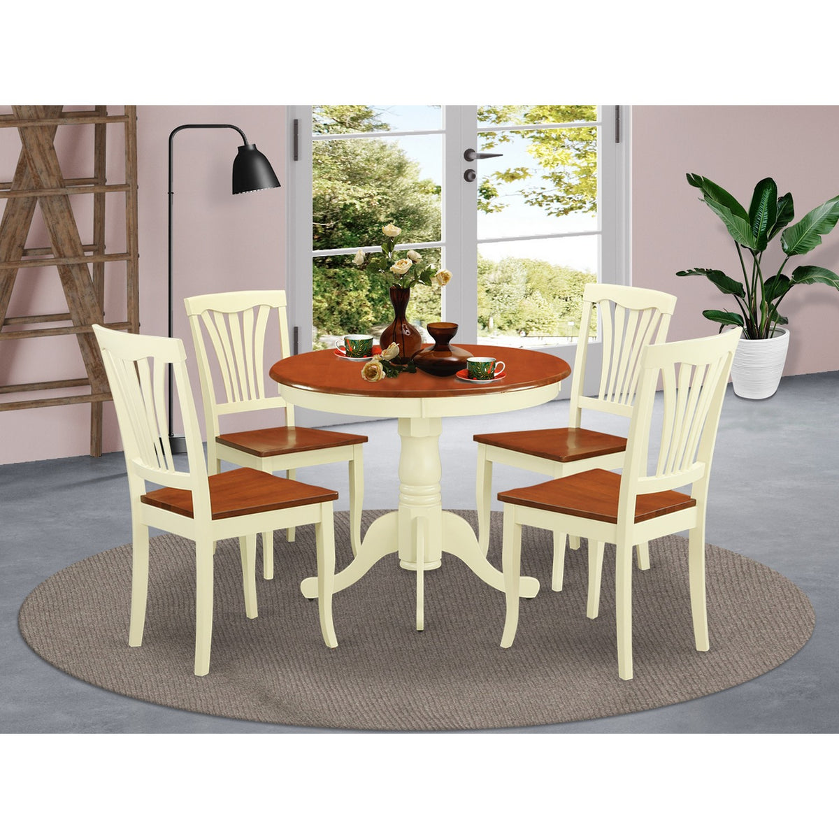 East West Furniture ANAV5-WHI-W Piece Dining Room Furniture Set
