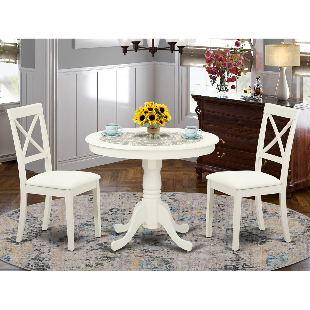 East West Furniture ANBO3-LWH-LC Piece Modern Dining Table Set