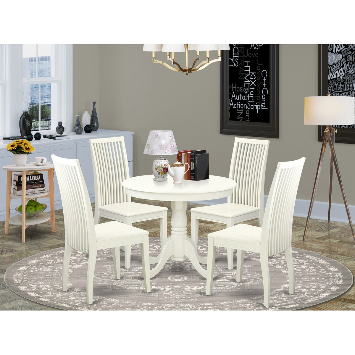 East West Furniture ANIP5-LWH-W Piece Modern Dining Table Set