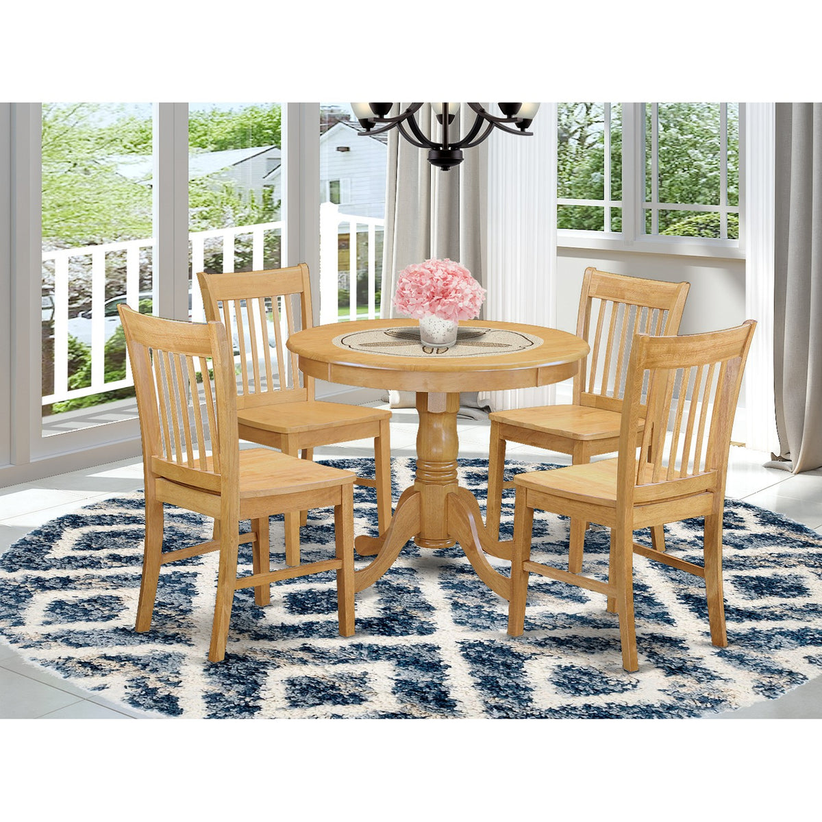 East West Furniture ANNO5-OAK-W Piece Dining Room Furniture Set