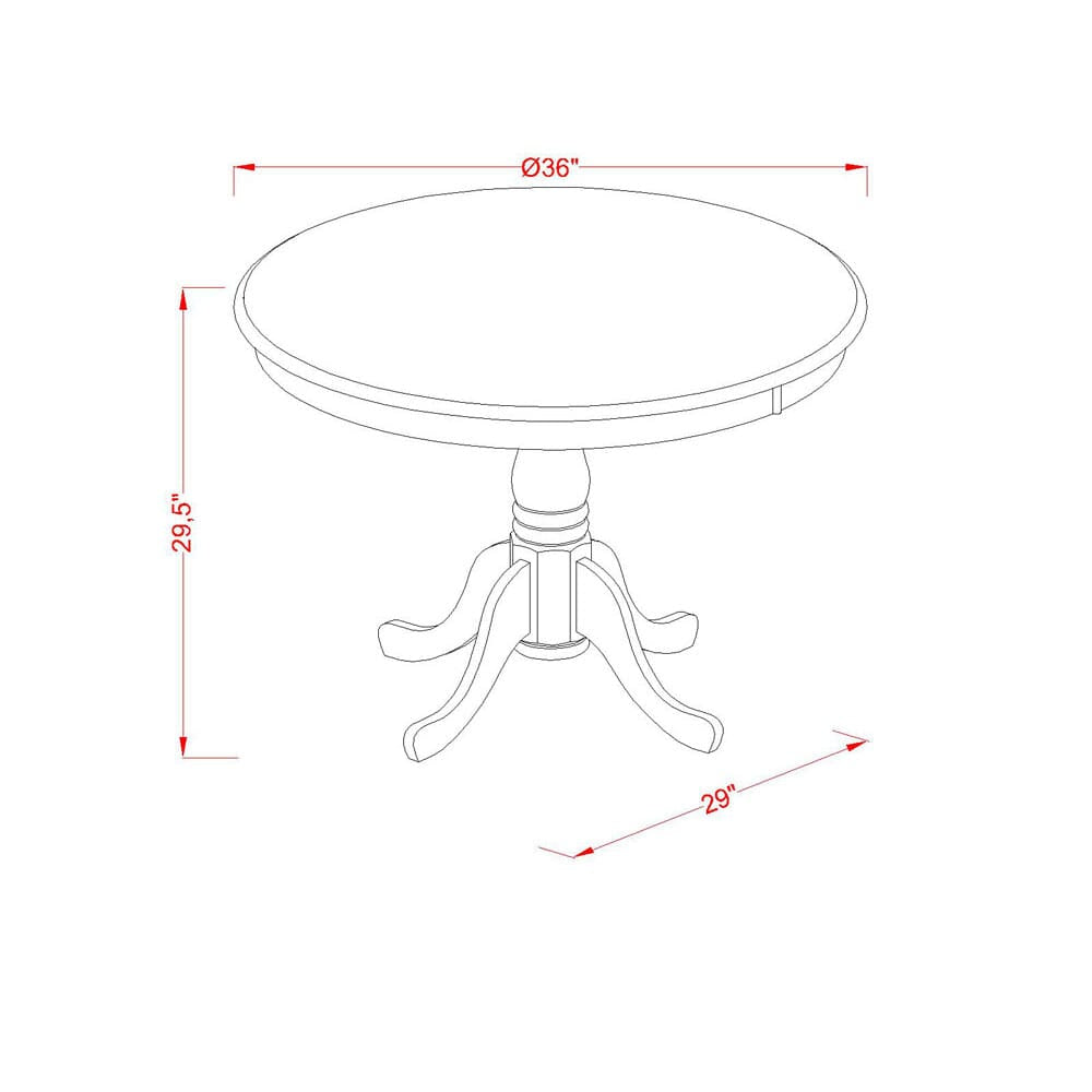 East West Furniture AMT-ANB-TP Antique Modern Dining Table - a Round Kitchen Table Top with Pedestal Base, 36x36 Inch, Multi-Color