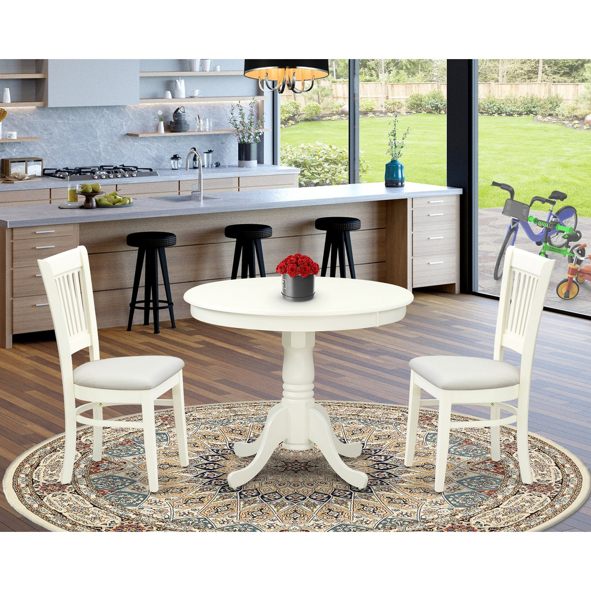 East West Furniture ANT-LWH-TP Antique Table 36 Round with Finish Linen White