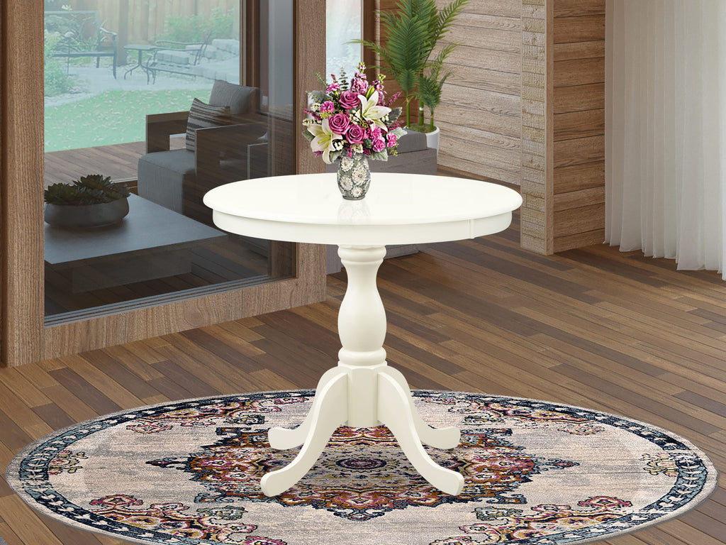 East West Furniture AST-LWH-TP Antique Modern Kitchen Table - a Round Dining Table Top with Pedestal Base, 36x36 Inch, Multi-Color
