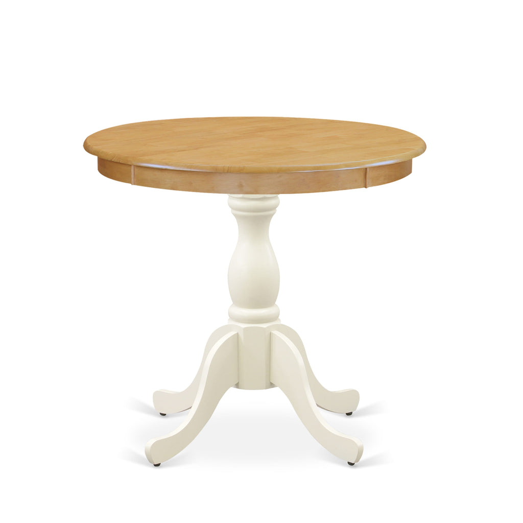 East West Furniture - AST-OLW-TP - Dining Room Table - Oak Table Top and Linen White Pedestal Leg Finish