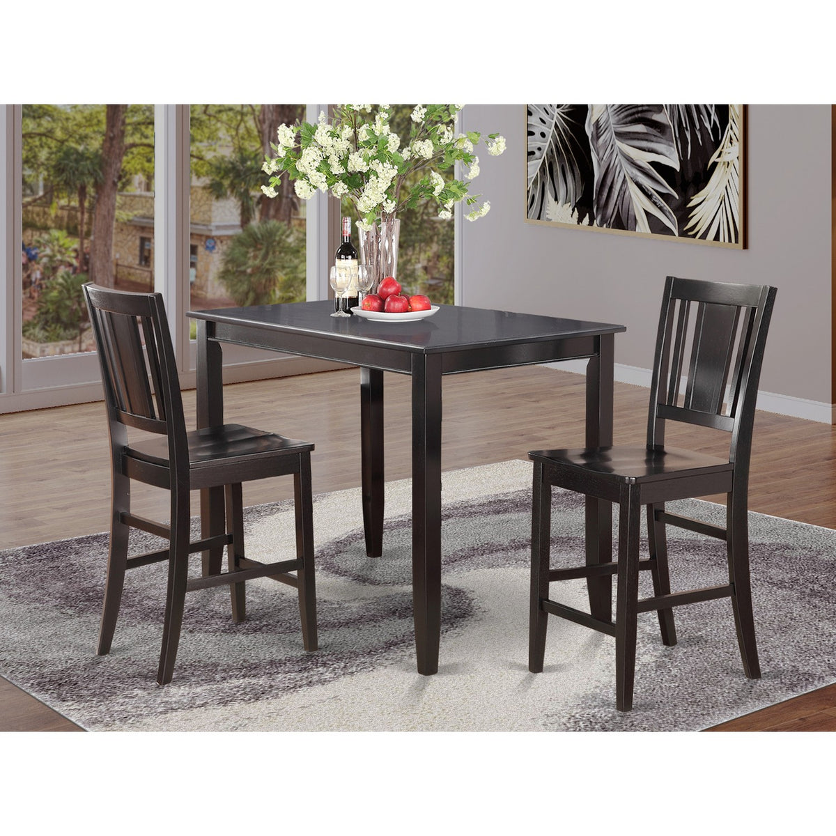 East West Furniture Set Sala Da Pranzo 3 Pezzi Yarmouth - Tavolo Rettangolare E 2 Sedie In Ecopelle, Mogano
