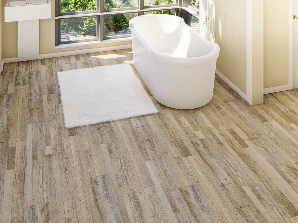 East West Furniture CA-47EC14 Capitola SPC Vinyl Floor Tiles - 4mm x 7 in x 48 in with 20mil Wear Layer and I4F Click Locking EVA Backing Flooring Planks, 30 sqft/Case, Silver Onyx