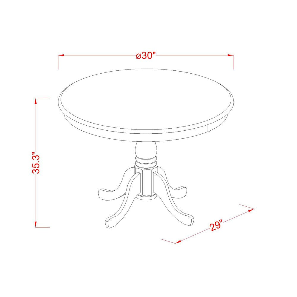 East West Furniture EST-OBL-TP Eden Dining Room Table - a Round Kitchen Table Top with Pedestal Base, 30x30 Inch, Oak & Black