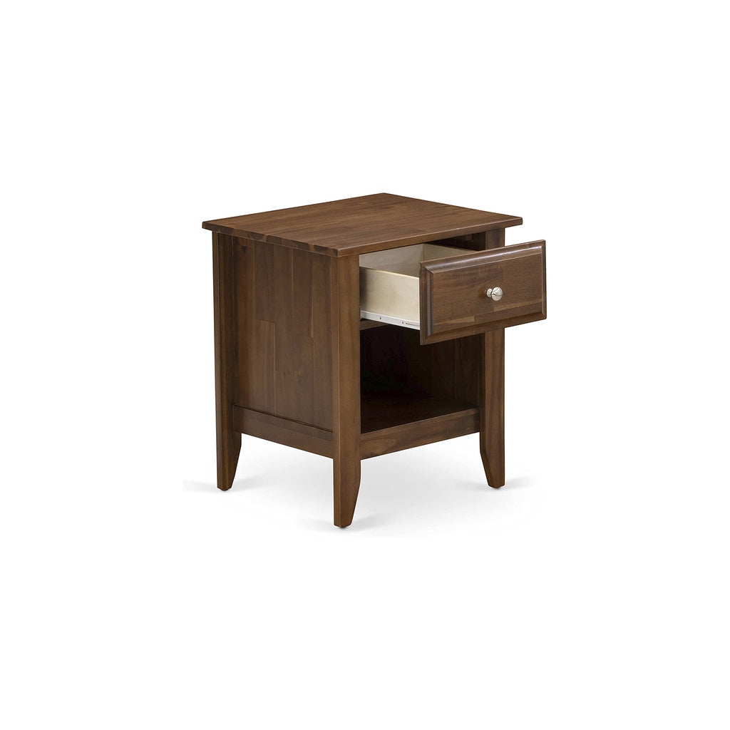 East West Furniture GA-08-ET Gallatin Night Stand - Rectangle Bedside Table with a Drawer for Bedroom, 18x21 Inch, Antique Walnut