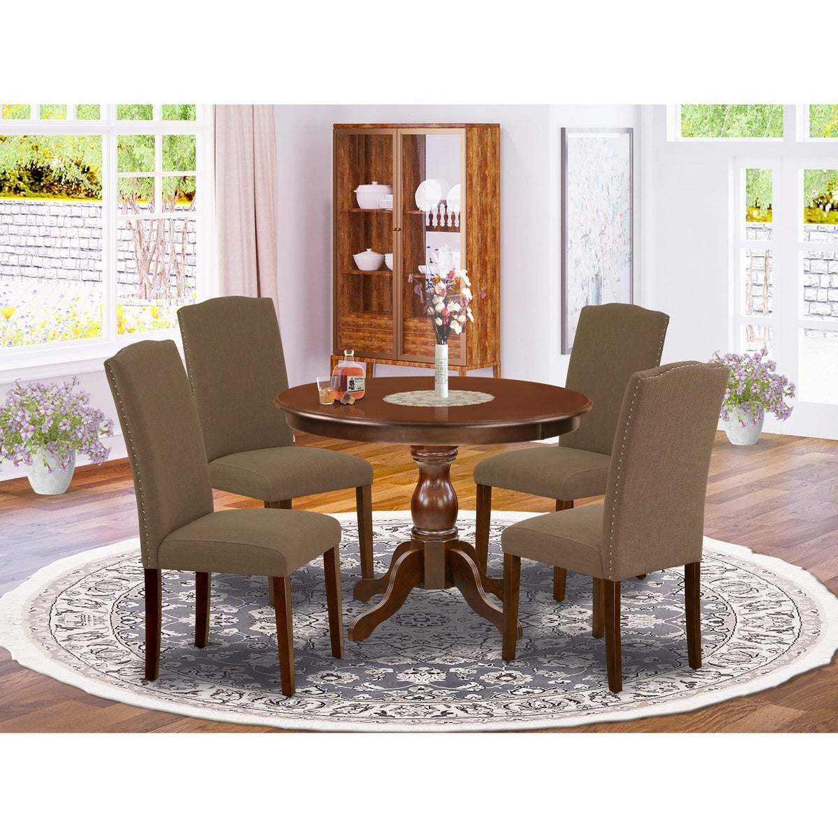 East West Furniture HBEN5-MAH-18 Piece Dining Set Includes a