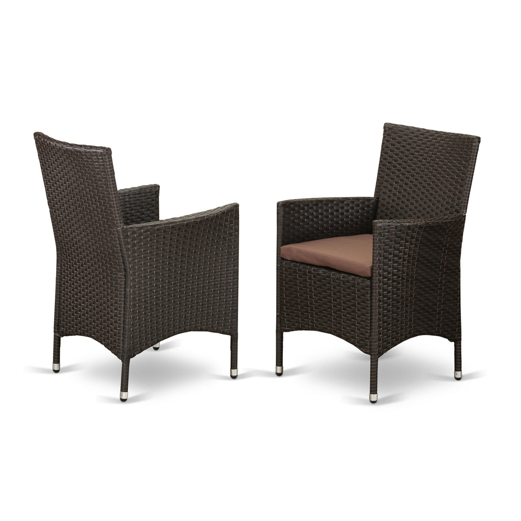 East West Furniture HVLC163S Valencia Outdoor Wicker Dining Arm Chairs with Cushion, Set of 2, Dark Brown