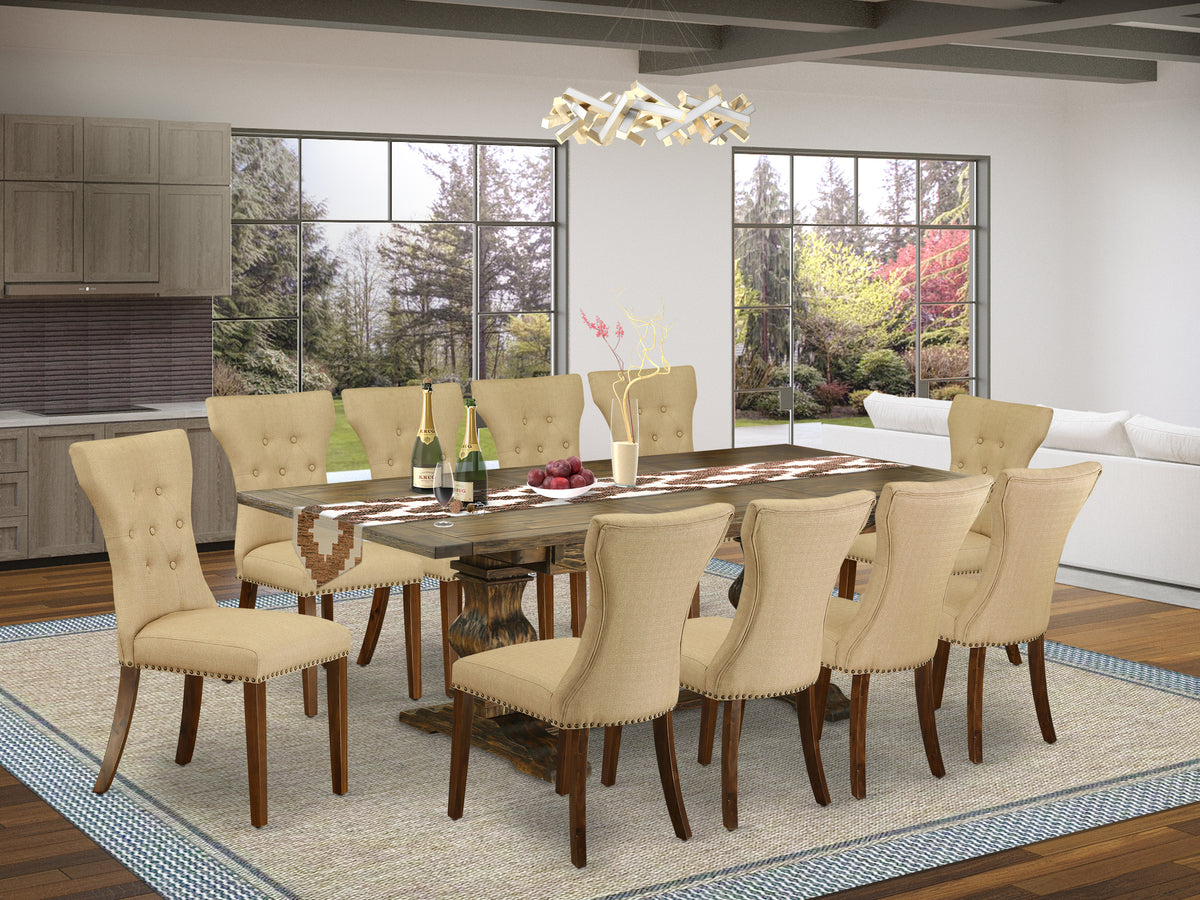 East West Furniture DLAB3-OAK-04 - Set di 3 mobili per sala da pranzo composto da un tavolo rotondo con pieghe e 2 sedie Parsons in tessuto di lino marrone chiaro, 106 x 107 cm, rovere East West Furniture DLAB3-OAK-04 - Set di 3 mobili per sala da pranzo composto da un tavolo rotondo con pieghe e 2 sedie Parsons in tessuto di lino marrone chiaro, 106 x 107 cm, rovere