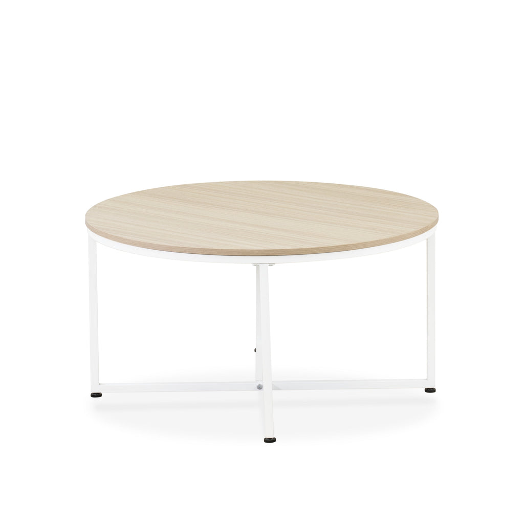 East West Furniture MDCTW02 Madison Coffee Table - Round Modern Center Table for Living Room, 35 Inch, Powder Coating White Frame and White Wood Laminate Top