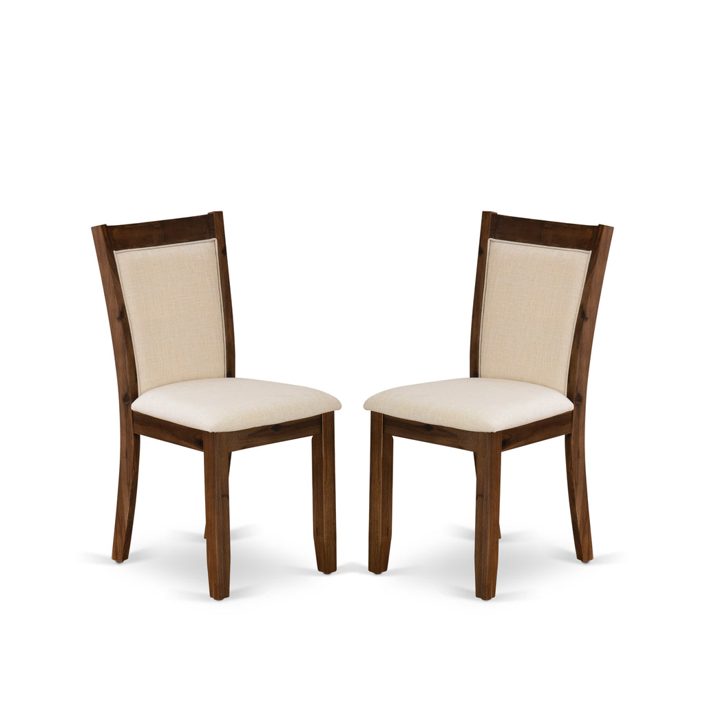 East West Furniture MZCNT32 Monza Parson Chairs - Light Beige Linen Fabric Upholstered Dining Chairs, Set of 2, Antique Walnut