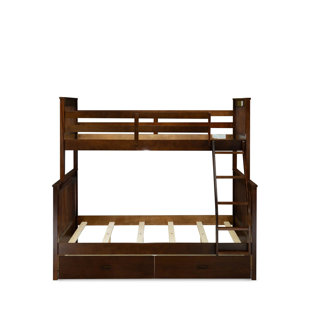 ODB-03-WA lovely twin bed - two split beds, a ladder with five steps and the both beds secure due to guard rails and two drawers- Twin/Full-size bunk bed-Phillip Walnut Finish