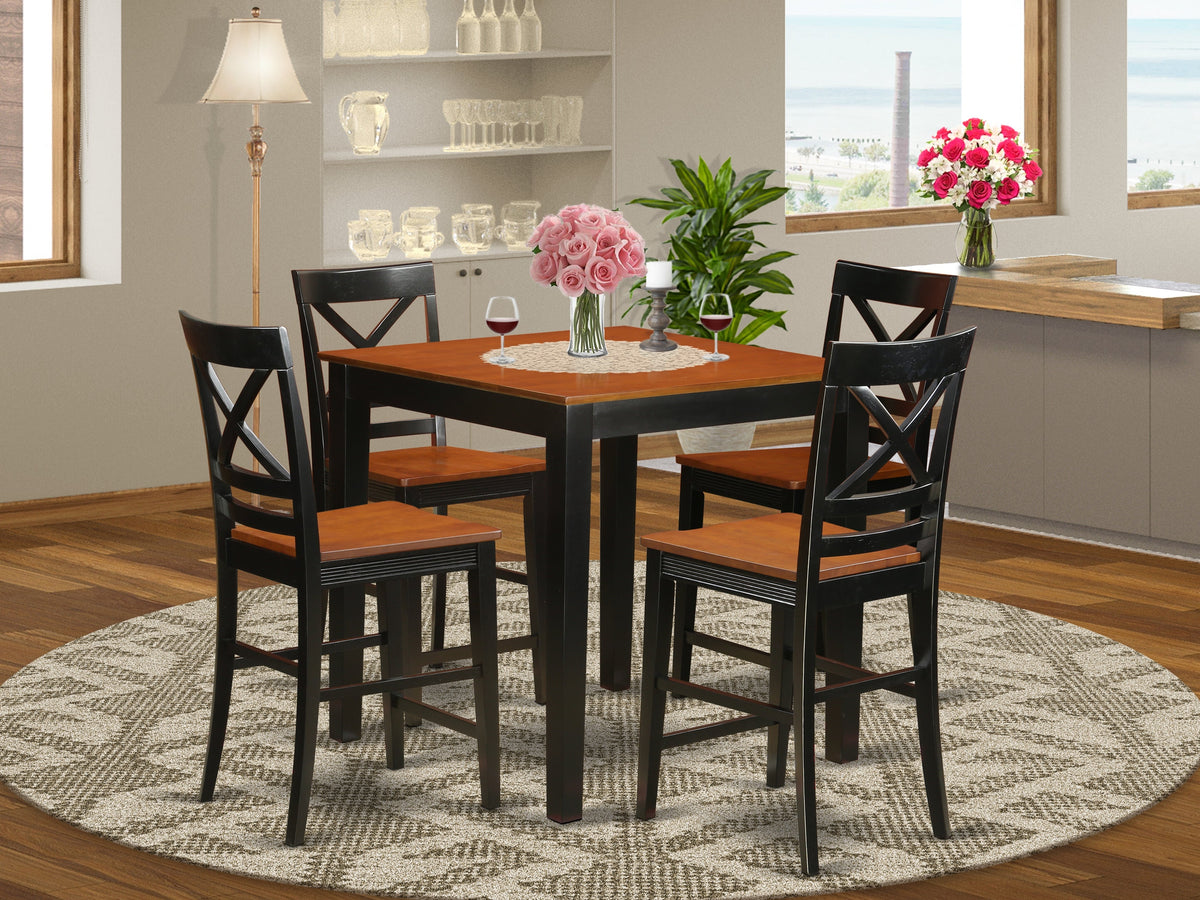 East West Furniture PBQU5-BLK-W Piece Counter Height Pub Set