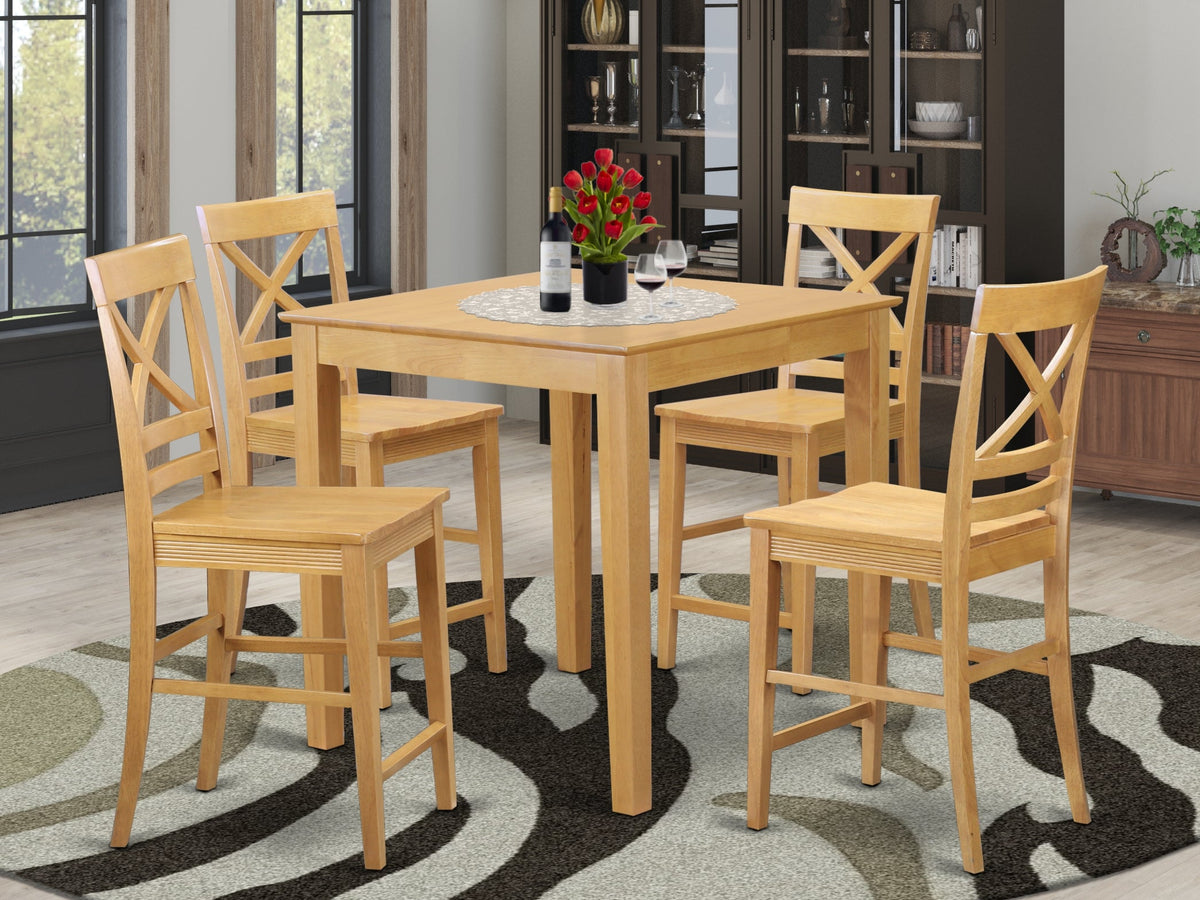 East West Furniture PBQU5-OAK-W Piece Counter Height Dining Set