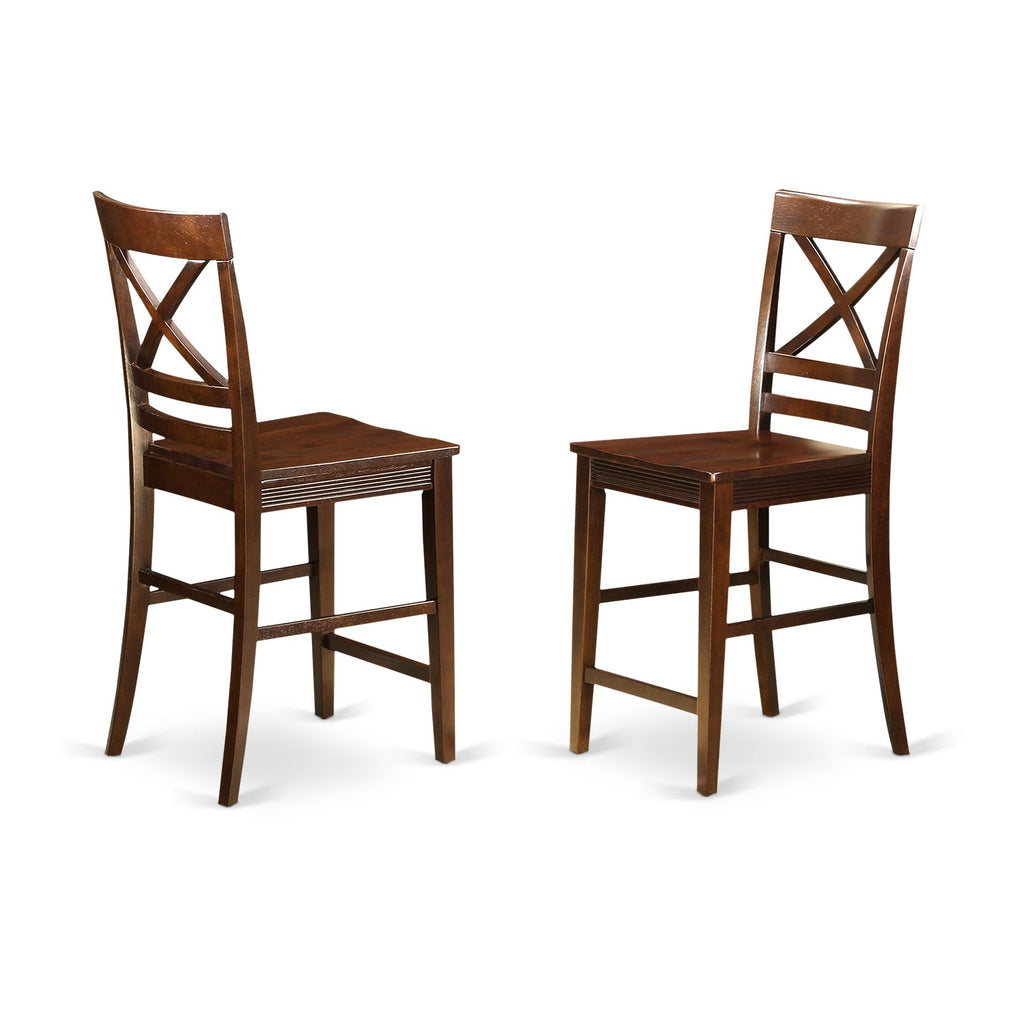East West Furniture QUS-MAH-W Quincy Counter Height Barstool - Pub Height Wooden Chairs, Set of 2, Mahogany