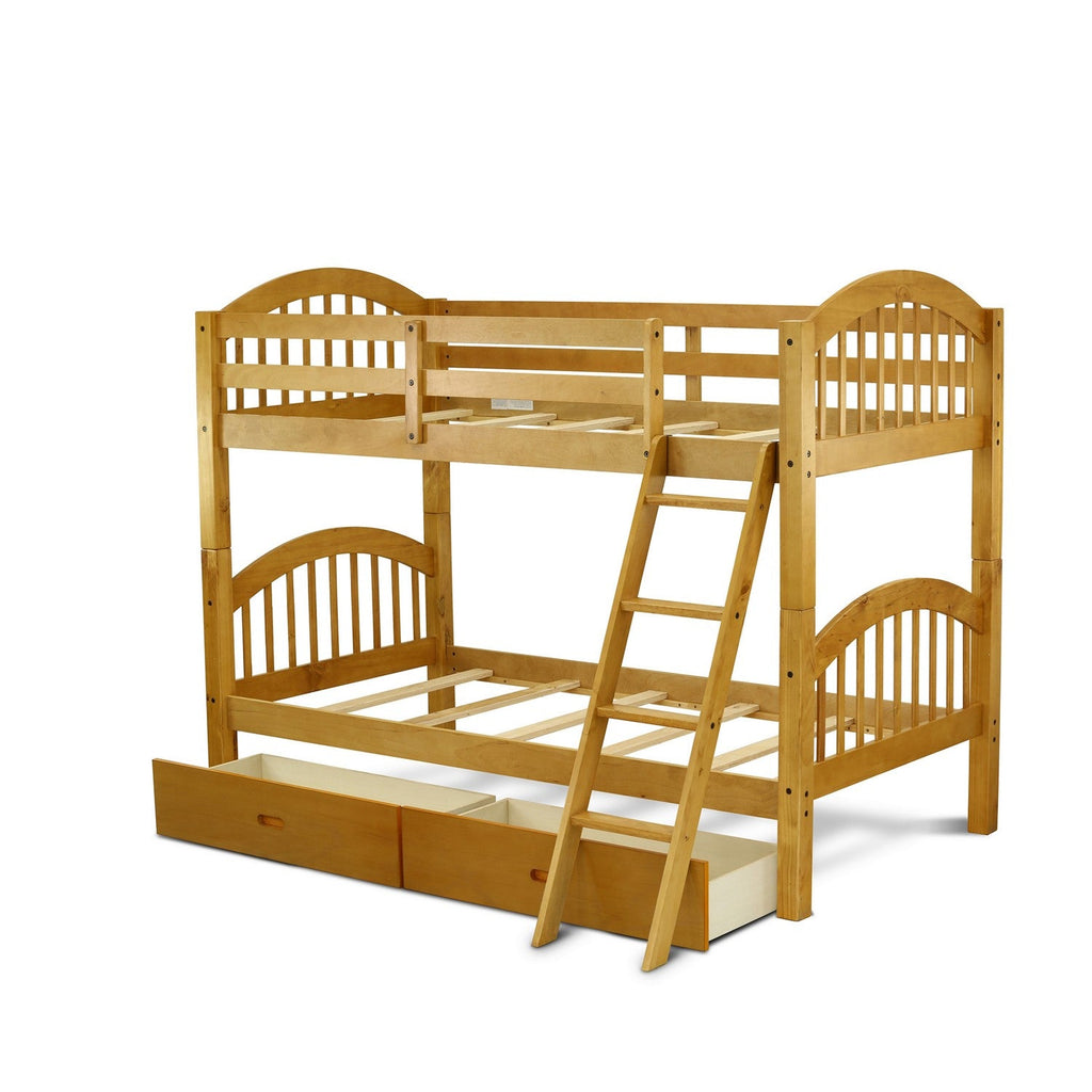 East West Furniture Verona Twin Bunk Bed in Natural Oak Finish with Under Drawer