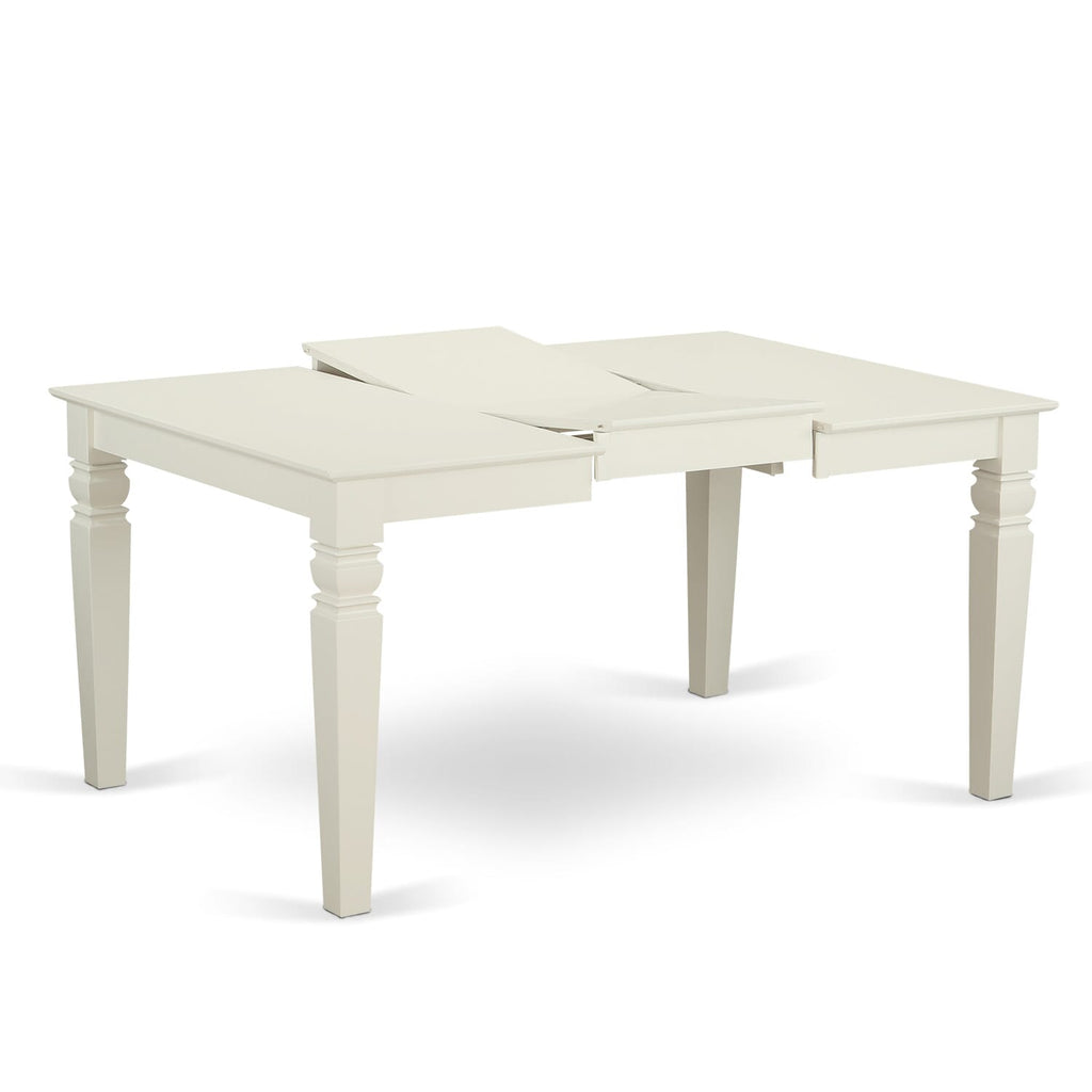 East West Furniture WEDA7-WHI-24 7 Piece Dining Table Set Contains a Rectangle Kitchen Table with Butterfly Leaf and 6 Padded Chairs, 42x60 Inch, linen white