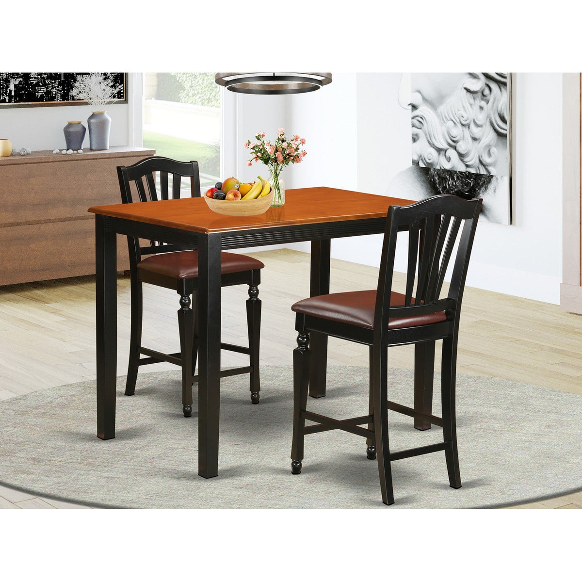 East West Furniture YACH3-BLK-LC Piece Counter Height Pub Set