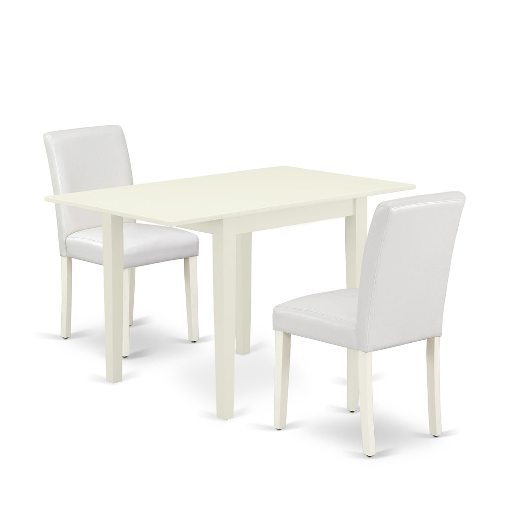 East West Furniture 1NDAB3-LWH-64 Dining Set 3 Pc - 2 Dining Room Chairs and a Modern Dining Table - Linen White Finish Hardwood - White Color Pu Leather