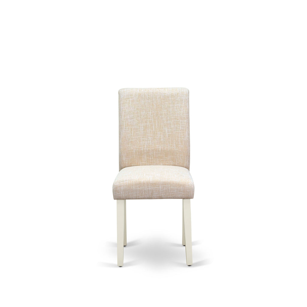 East West Furniture V026AB202-5 5-Pc Dinette Room Set - 4 Parson Dining Chairs and 1 Modern Rectangular Linen White Wooden Dining Table with High Chair Back - Linen White Finish