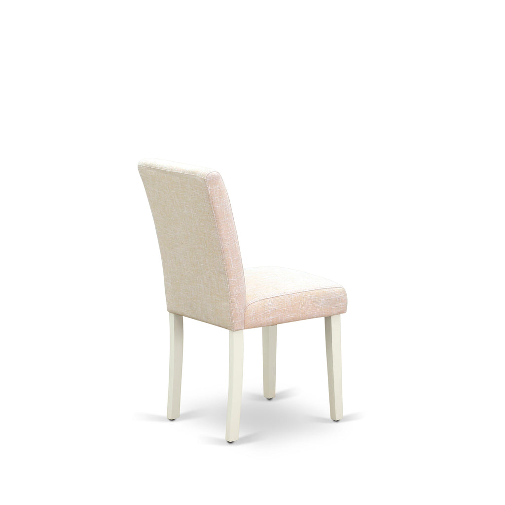 East West Furniture V026AB202-7 7-Pc Dining Room Table Set - 6 Parson Chairs and 1 Modern Rectangular Linen White Wooden Dining Table with High Chair Back - Linen White Finish