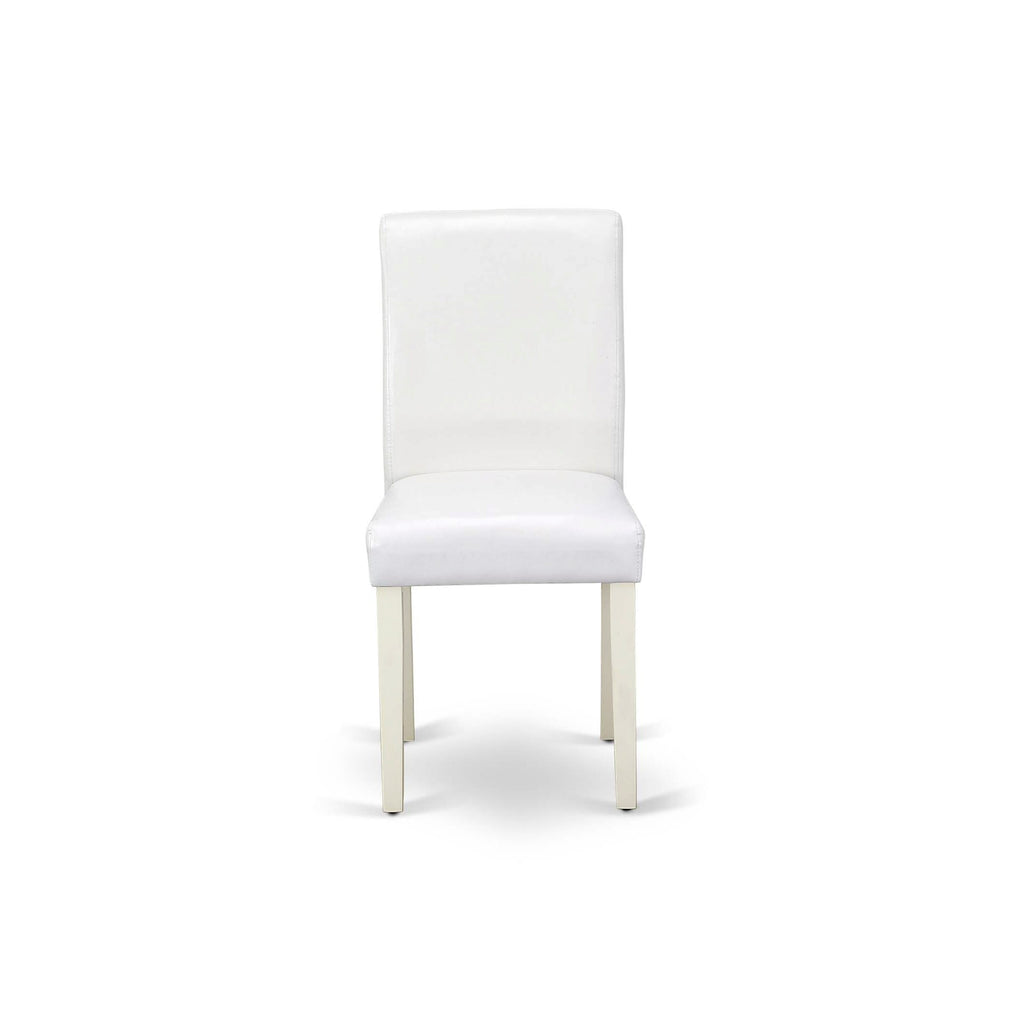 East West Furniture ABP2T64 Abbott Classic Parson Dining Chairs - White Faux Leather Upholstered Chairs