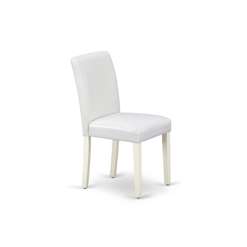 East West Furniture ABP2T64 Abbott Classic Parson Dining Chairs - White Faux Leather Upholstered Chairs