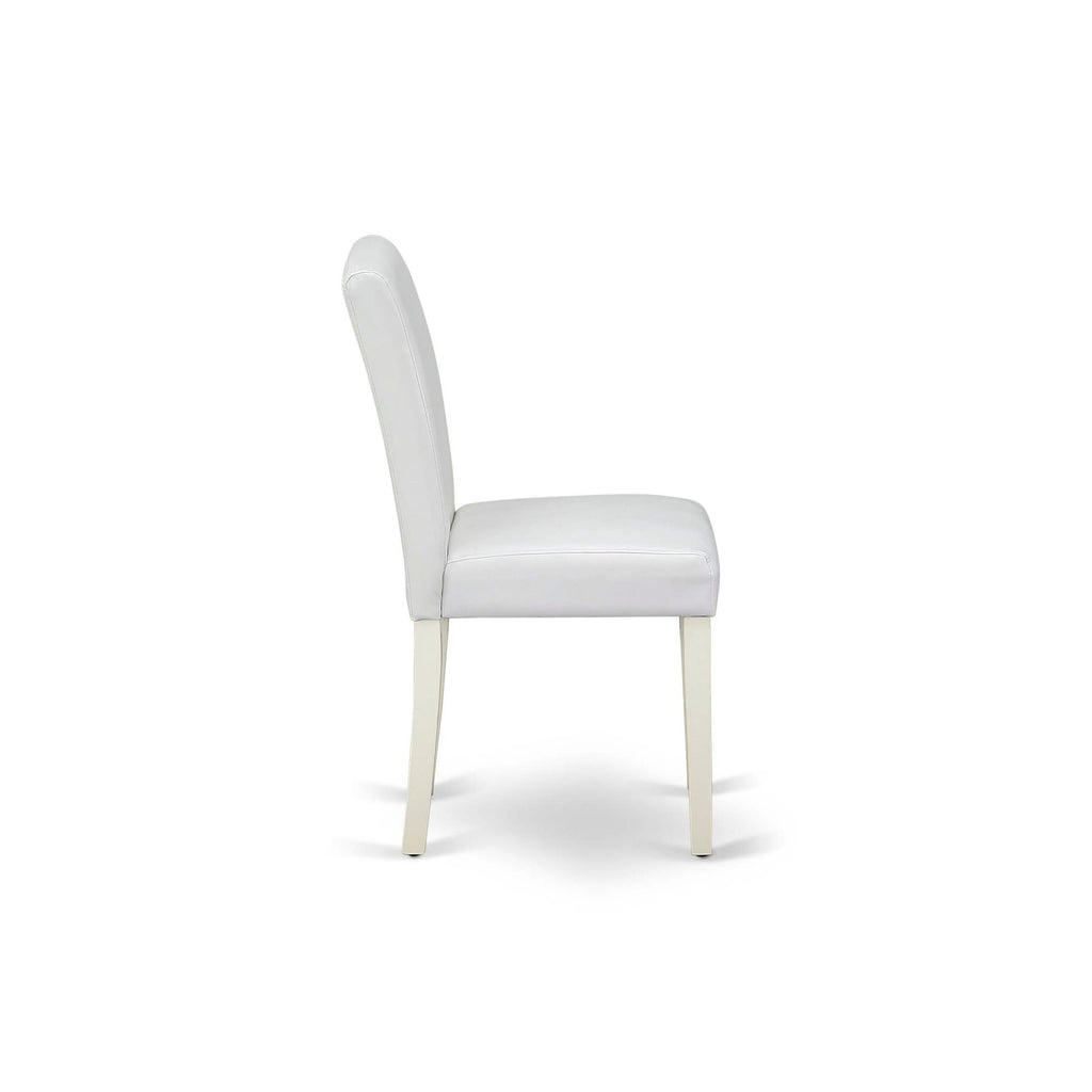 East West Furniture ABP2T64 Abbott Classic Parson Dining Chairs - White Faux Leather Upholstered Chairs