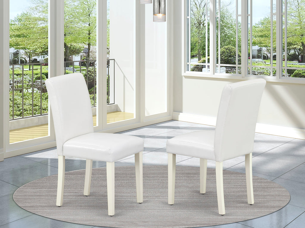East West Furniture ABP2T64 Abbott Classic Parson Dining Chairs - White Faux Leather Upholstered Chairs