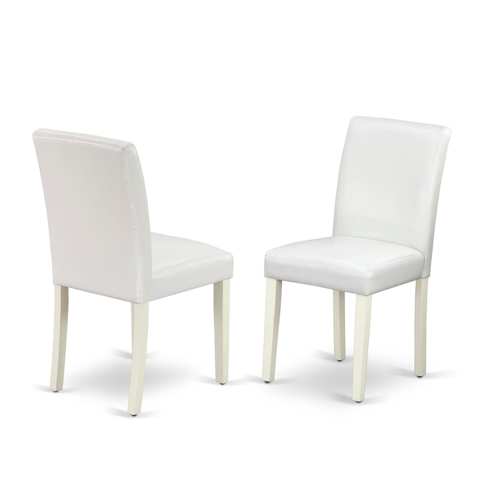 East West Furniture ABP2T64 Abbott Classic Parson Dining Chairs - White Faux Leather Upholstered Chairs