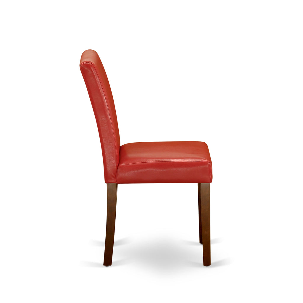 East West Furniture ABP3T72 Abbott Parsons Dining Chairs - Firebrick Red Faux Leather Padded Chairs