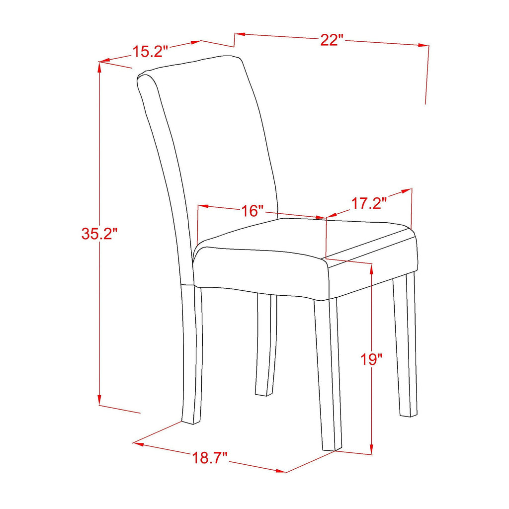 East West Furniture 1MZAB5-MAH-72 5 Piece Dinette Set Includes a Rectangle Dining Room Table with Dropleaf and 4 Firebrick Red Faux Leather Parsons Dining Chairs, 36x54 Inch, Mahogany