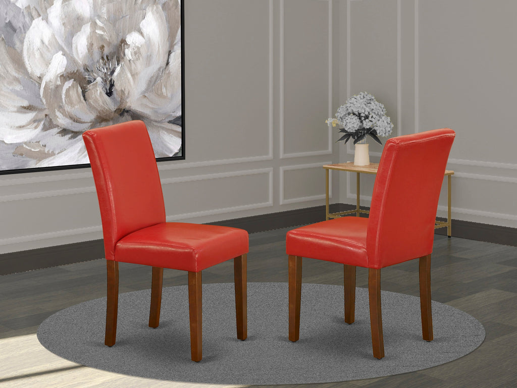 East West Furniture ABP3T72 Abbott Parsons Dining Chairs - Firebrick Red Faux Leather Padded Chairs