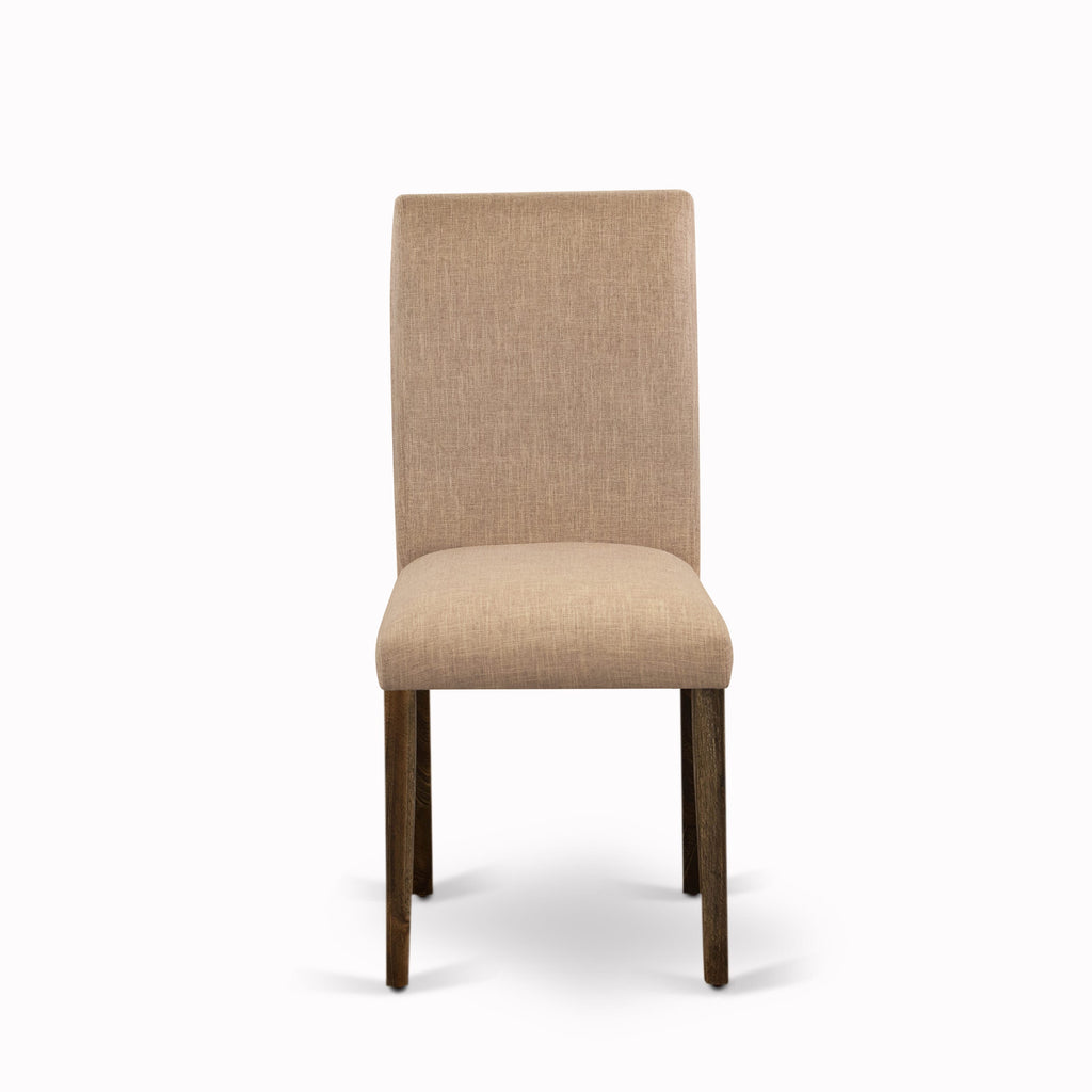 East West Furniture X777AB747-5 5 Piece Dining Table Set for 4 Includes a Rectangle Kitchen Table with X-Legs and 4 Light Sable Linen Fabric Parsons Dining Chairs
