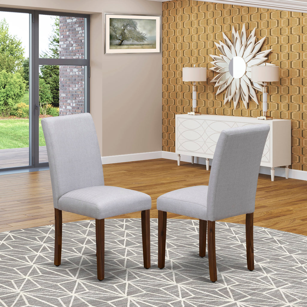East West Furniture DLAB3-AWA-05 3 Piece Dining Table Set for Small SpacesIncludes a Round Dining Room Table with Dropleaf and 2 Upholstered Chairs, 42x42 Inch, Antique Walnut