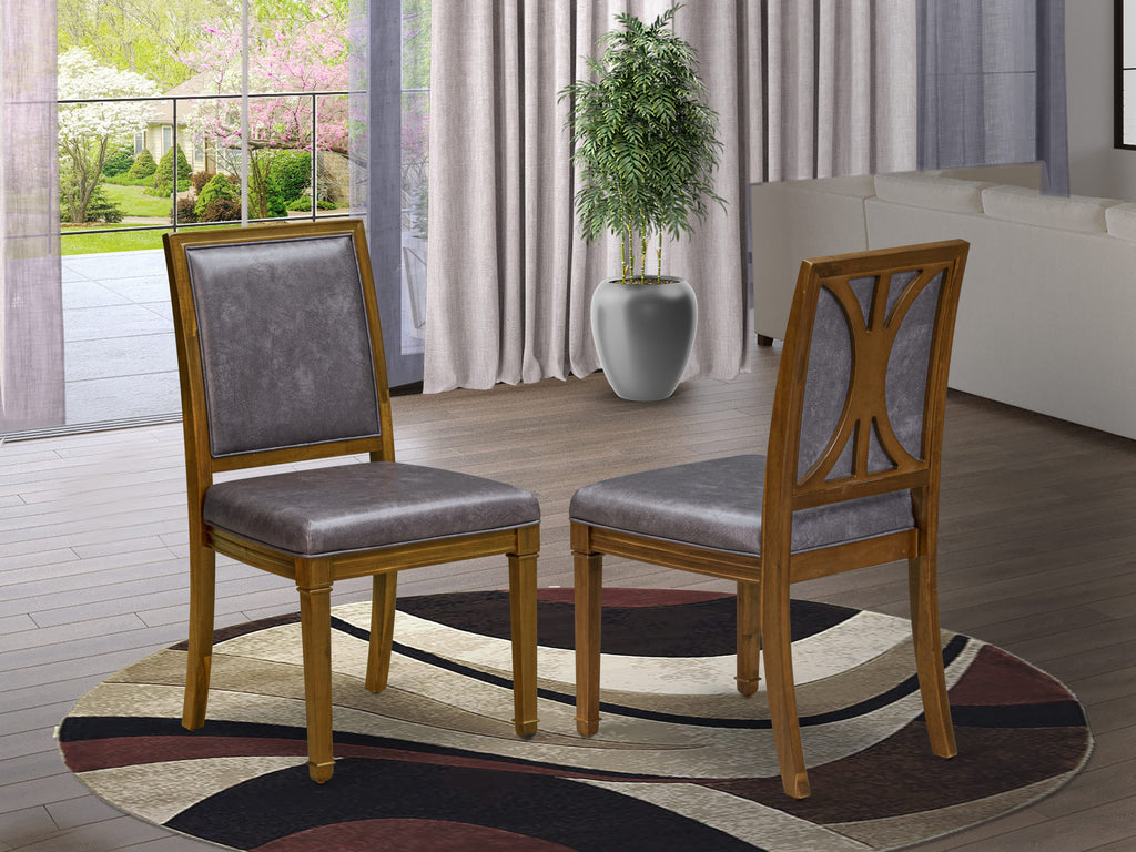Luxe by East West Furniture NEAM9-AWA-34 9-piece Kitchen Table Set consists of a Dining Table and 8 Dark Grey PU Leather Dining Chairs with High Back - Antique Walnut Finish