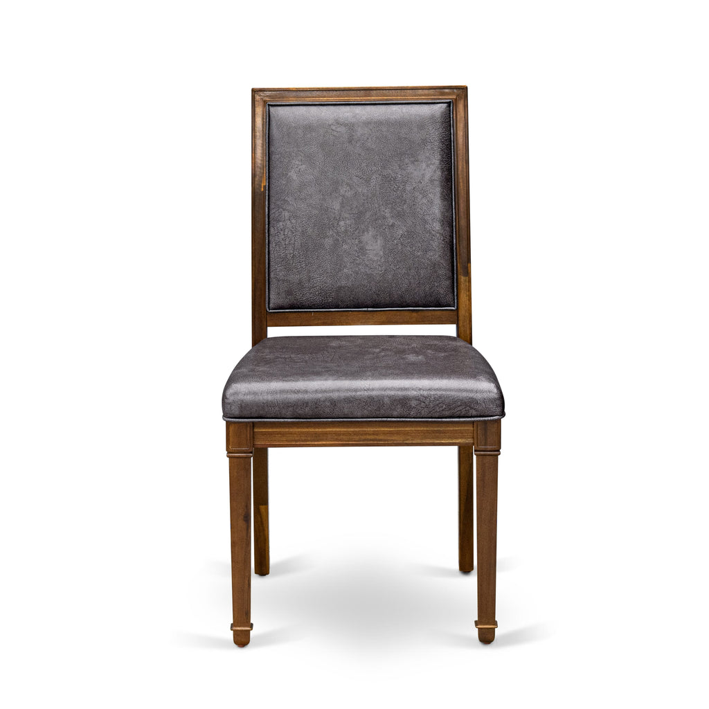 Luxe by East West Furniture NEAM9-AWA-34 9-piece Kitchen Table Set consists of a Dining Table and 8 Dark Grey PU Leather Dining Chairs with High Back - Antique Walnut Finish