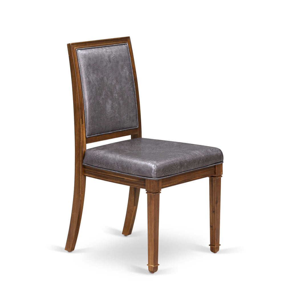 Luxe by East West Furniture NEAM9-AWA-34 9-piece Kitchen Table Set consists of a Dining Table and 8 Dark Grey PU Leather Dining Chairs with High Back - Antique Walnut Finish