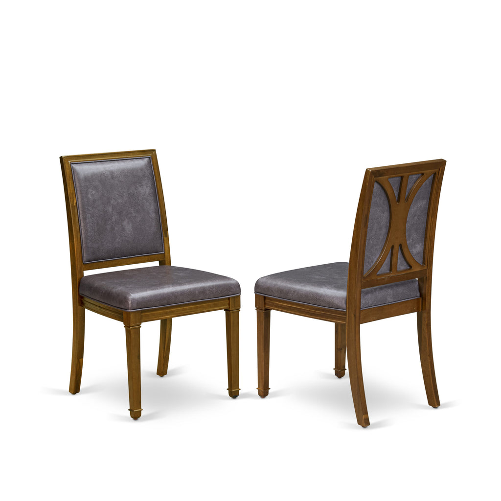Luxe by East West Furniture NKAM9-AWA-34 9-piece Dining Table Set includes a Kitchen Table and 8 Dark Grey PU Leather Dinner Chairs with High Back - Antique Walnut Finish