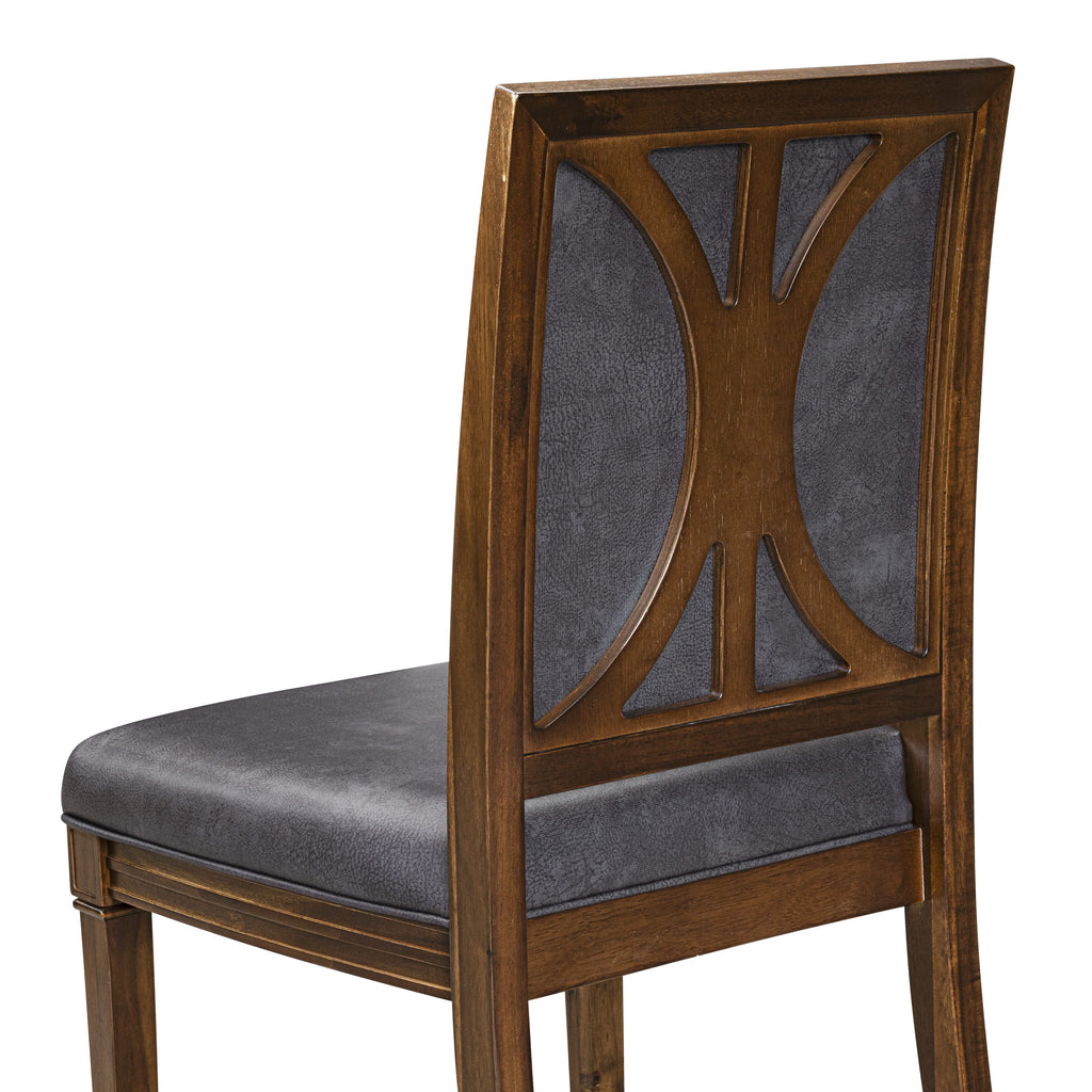 Luxe by East West Furniture NKAM9-AWA-34 9-piece Dining Table Set includes a Kitchen Table and 8 Dark Grey PU Leather Dinner Chairs with High Back - Antique Walnut Finish