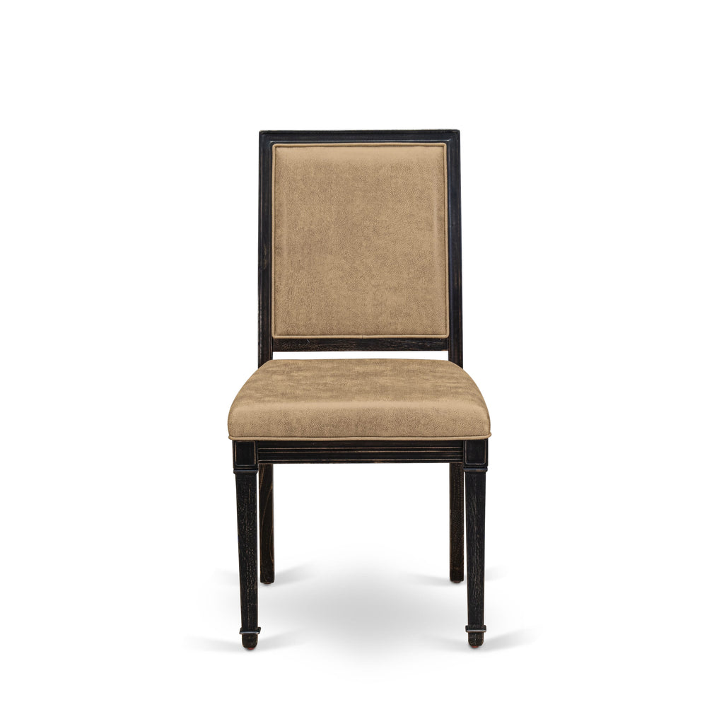 Luxe by East West Furniture NKAM5-SBB-28 5-piece Kitchen Table Set consists of a Modern Dining Table and 4 Beige PU Leather Dinner Chairs with High Back - Sand Blasting Black Finish