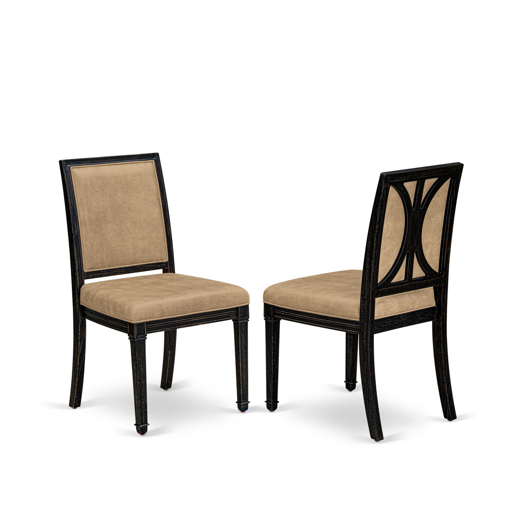 Luxe by East West Furniture NKAM7-SBB-28 7-piece Modern Dining Table Set includes a Dining Table and 6 Beige PU Leather Kitchen Chairs with High Back - Sand Blasting Black Finish