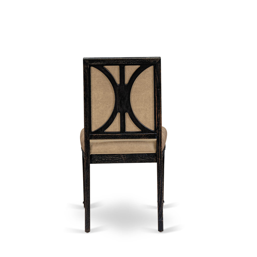 Luxe by East West Furniture NKAM7-SBB-28 7-piece Modern Dining Table Set includes a Dining Table and 6 Beige PU Leather Kitchen Chairs with High Back - Sand Blasting Black Finish